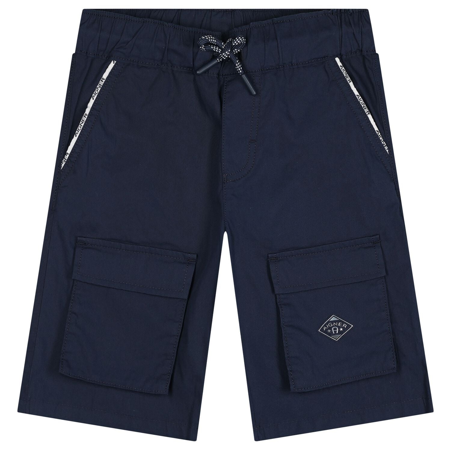 Boys Navy Blue Logo Shorts, 1, hi-res