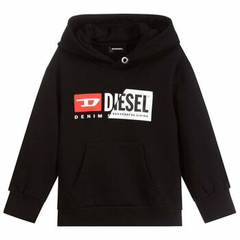 Boys Black Logo Hooded Top