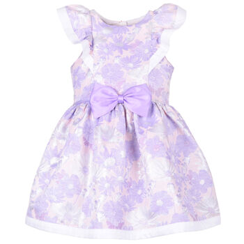Girls Lilac Floral Jacquard Dress