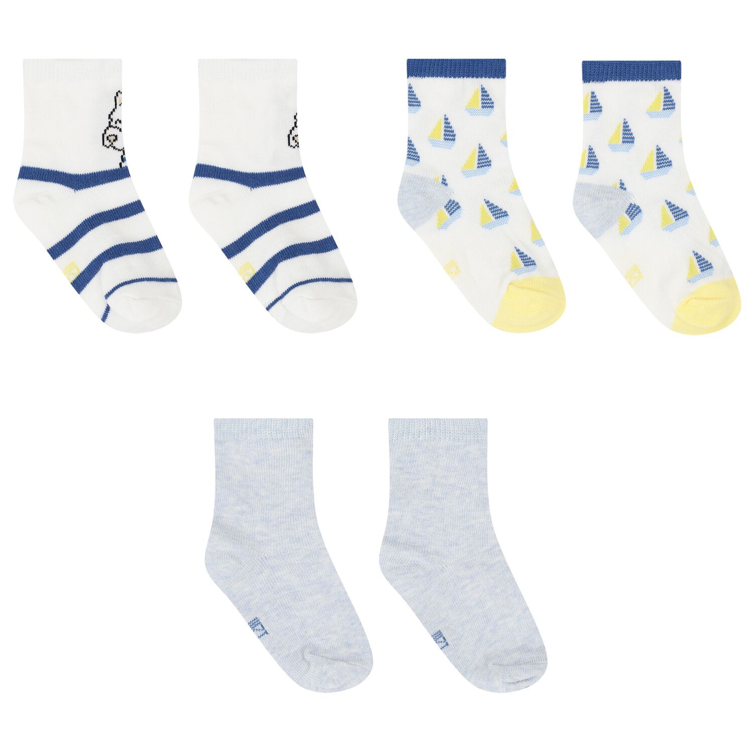 Baby Boys Ivory & Blue Boat Print Socks ( 3-Pack ), 3, hi-res image number null