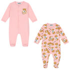 Pink Teddy Logo Babygrows ( 2-Pack ), 2, hi-res