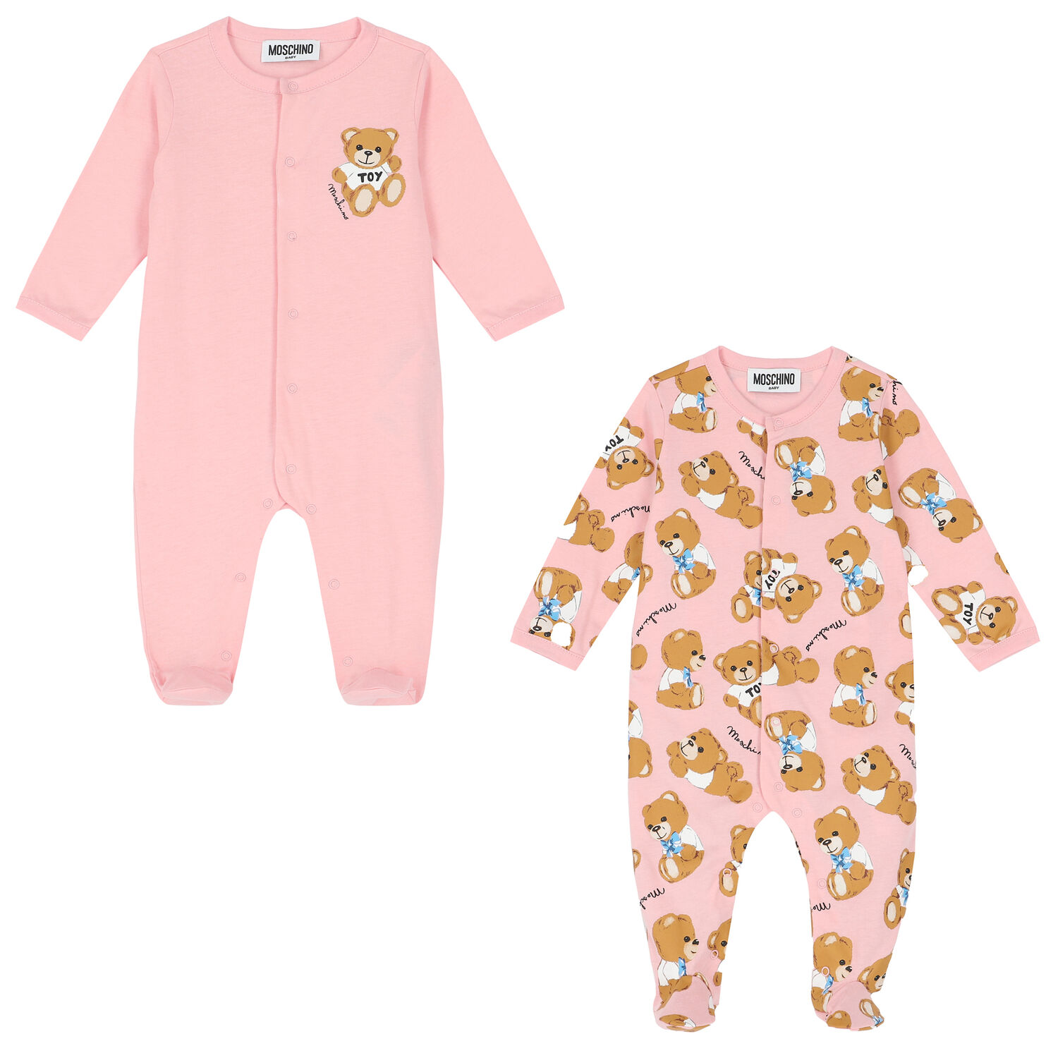 Pink Teddy Logo Babygrows ( 2-Pack ), 2, hi-res