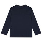 Boys Navy Blue Logo Long Sleeve Top, 1, hi-res