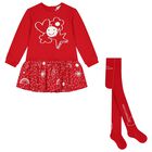Girls Red Flower Dress Set, 1, hi-res