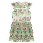 Girls Ivory & Green Embroidered Floral Dress, 1, hi-res