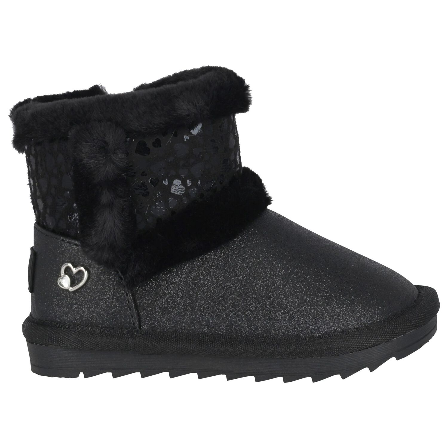 Younger Girls Black Faux Leather Boots, 1, hi-res