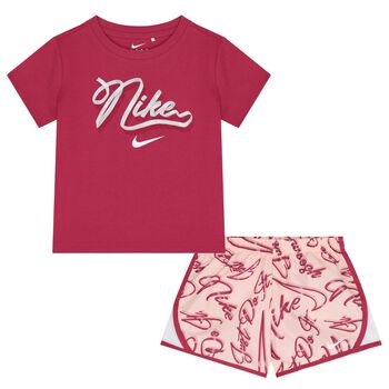 Girls Pink Logo Shorts Set