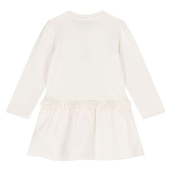 Younger Girls Ivory Teddy Bear Logo Dress