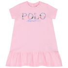 Baby Girls Pink Cotton Jersey Floral Logo Dress, 1, hi-res