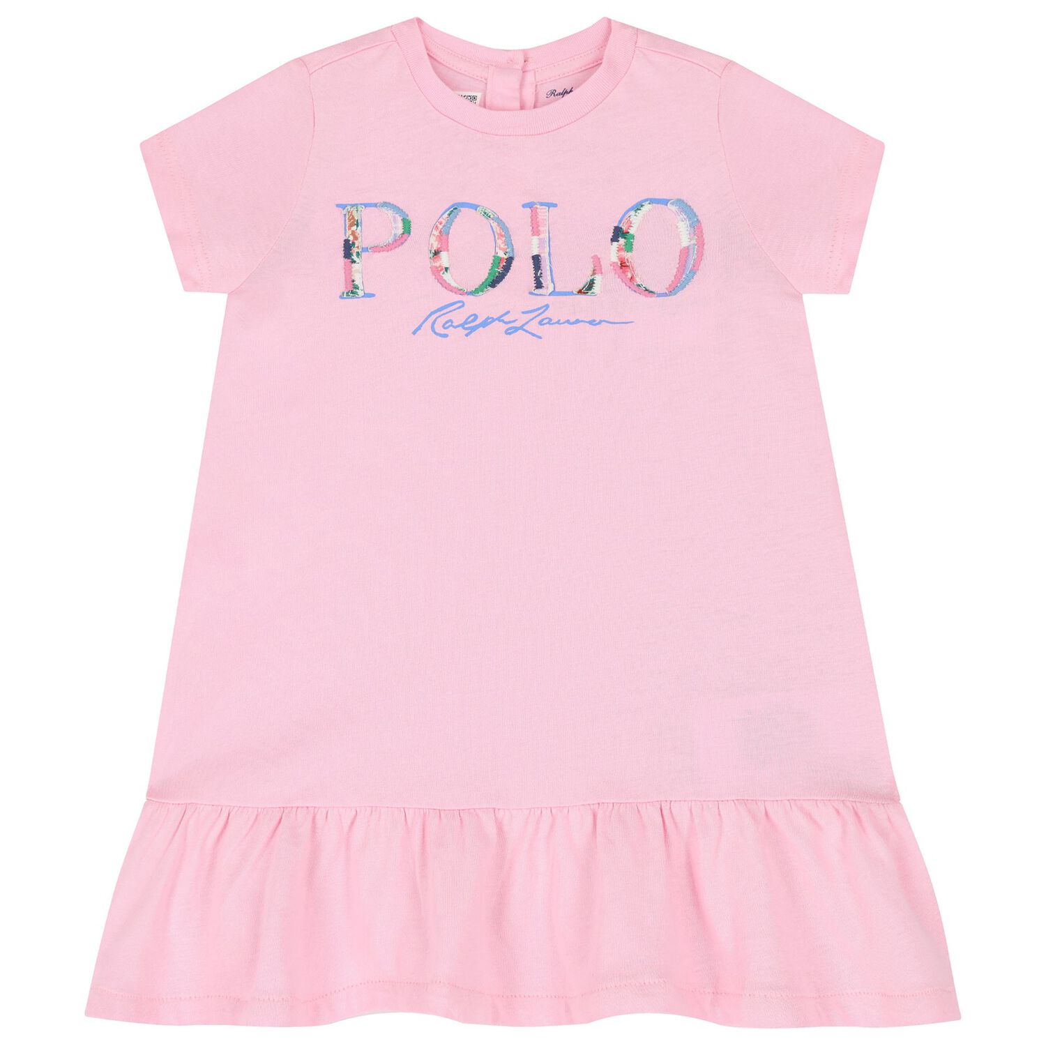 Baby Girls Pink Cotton Jersey Floral Logo Dress, 1, hi-res