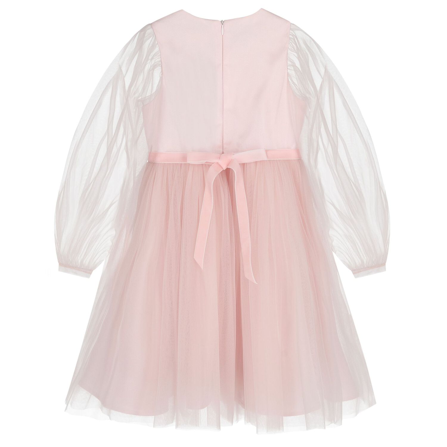 Girls Pink Sheer Sleeves Tulle Dress, 1, hi-res