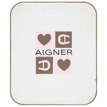 Baby Girls White & Pink Logo Blanket