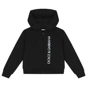 Black Logo Hooded Zip Up Top