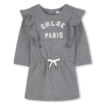 Younger Girls Grey Logo Ruffled Dress
