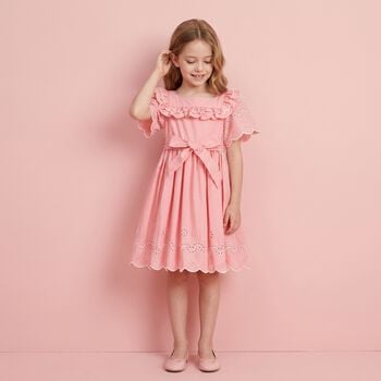 فستان وردي منسوج للبنات