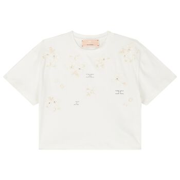 Girls Ivory Embellished Logo T-Shirt