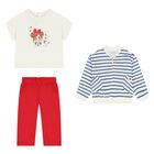 Younger Girls Ivory & Red Tracksuit Set ( 3 Piece ), 1, hi-res