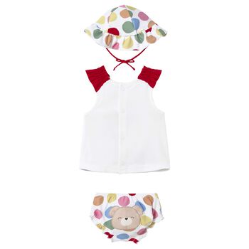 Baby Girls White & Red Swimsuit Set with Hat, 1 Baby Girls White & Red Swimsuit Set with Hat
