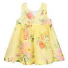 فستان بطبعة الزهور باللون الأصفر للبنات  , 1, hi-res