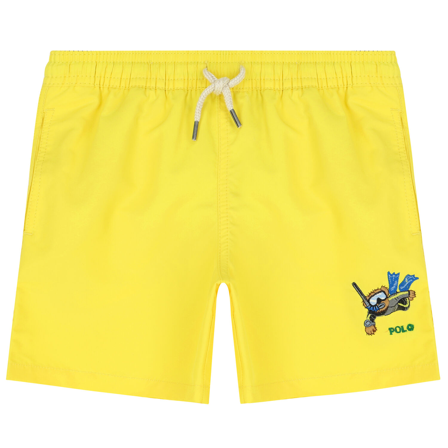 Boys Yellow Polo Bear Swim Shorts, 1, hi-res