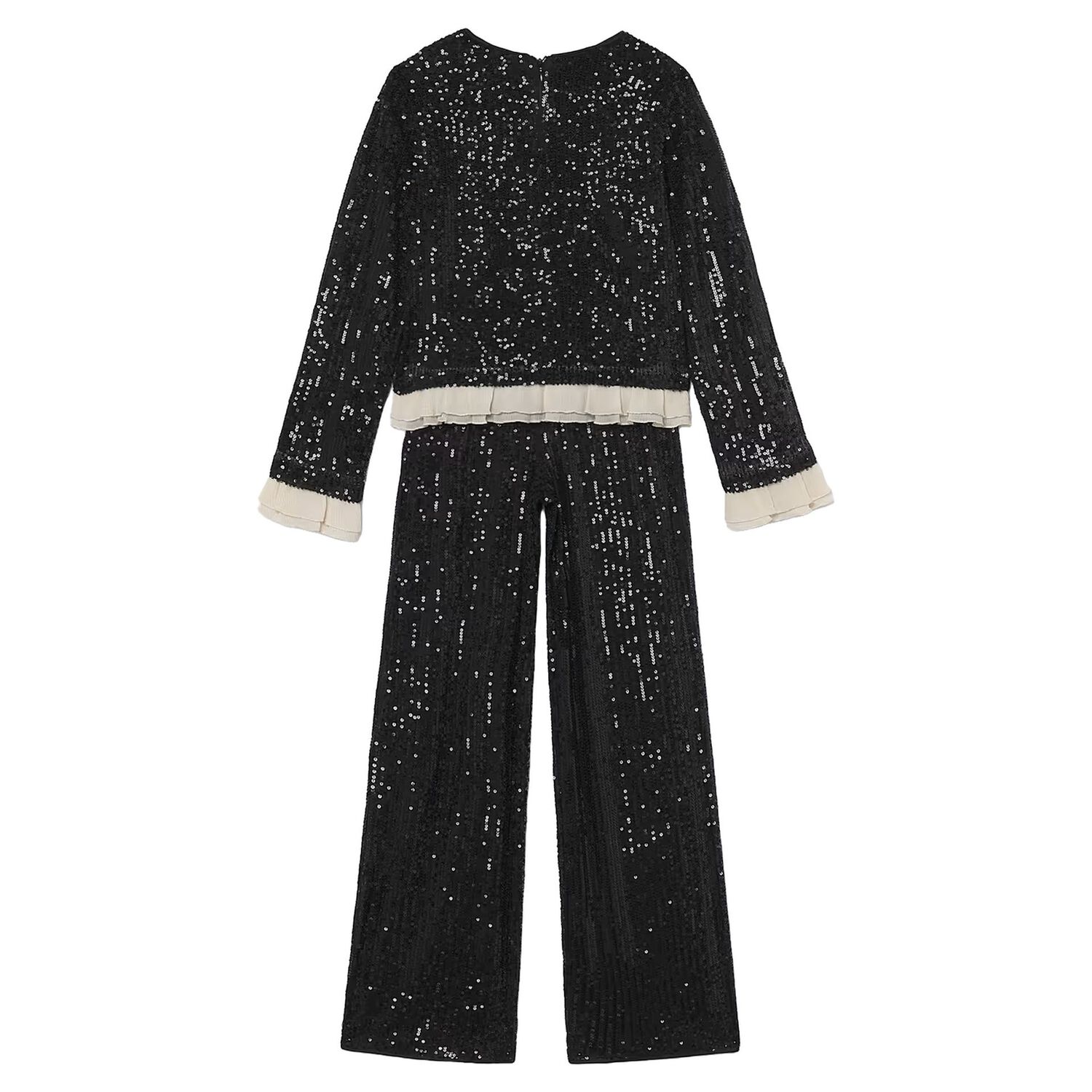 Girls Black Sequin Trouser Set, 2, hi-res
