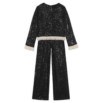 Girls Black Embellished Sequin Trouser Set
