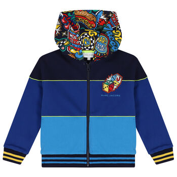 Boys Blue Logo Hooded Zip Up Top