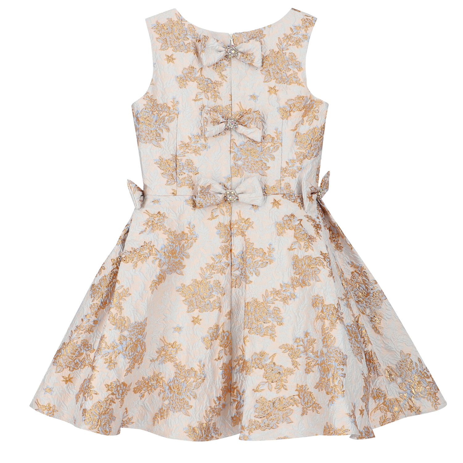 Girls Blue & Gold Brocade Dress, 1, hi-res