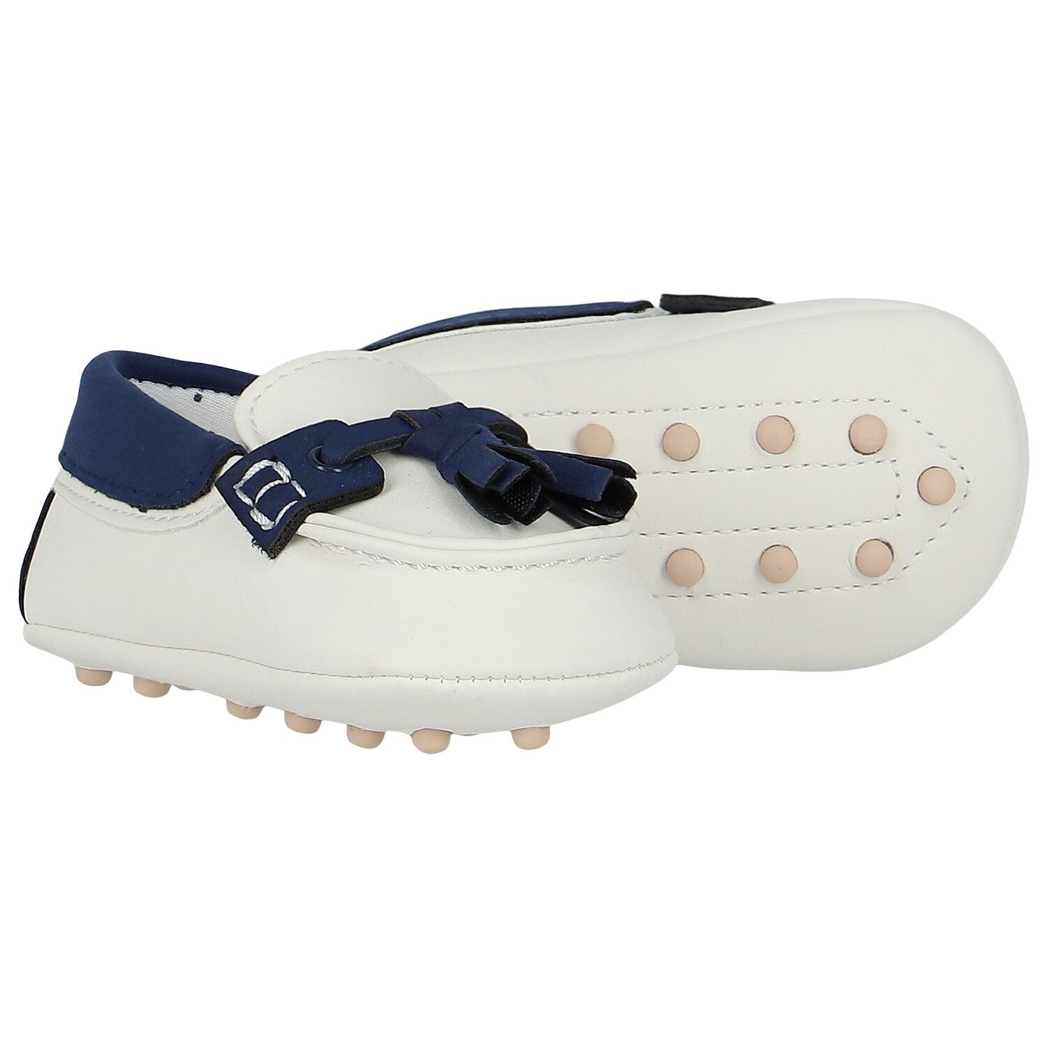 Baby Boys White & Blue Moccasins, 1, hi-res
