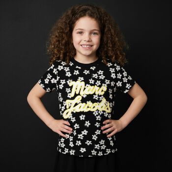 Girls Black Logo Flower T-Shirt
