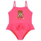 Younger Girls Pink Teddy Bear Logo Swimsuit, 1, hi-res