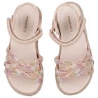 Girls Beige Logo Sandals , 2, hi-res