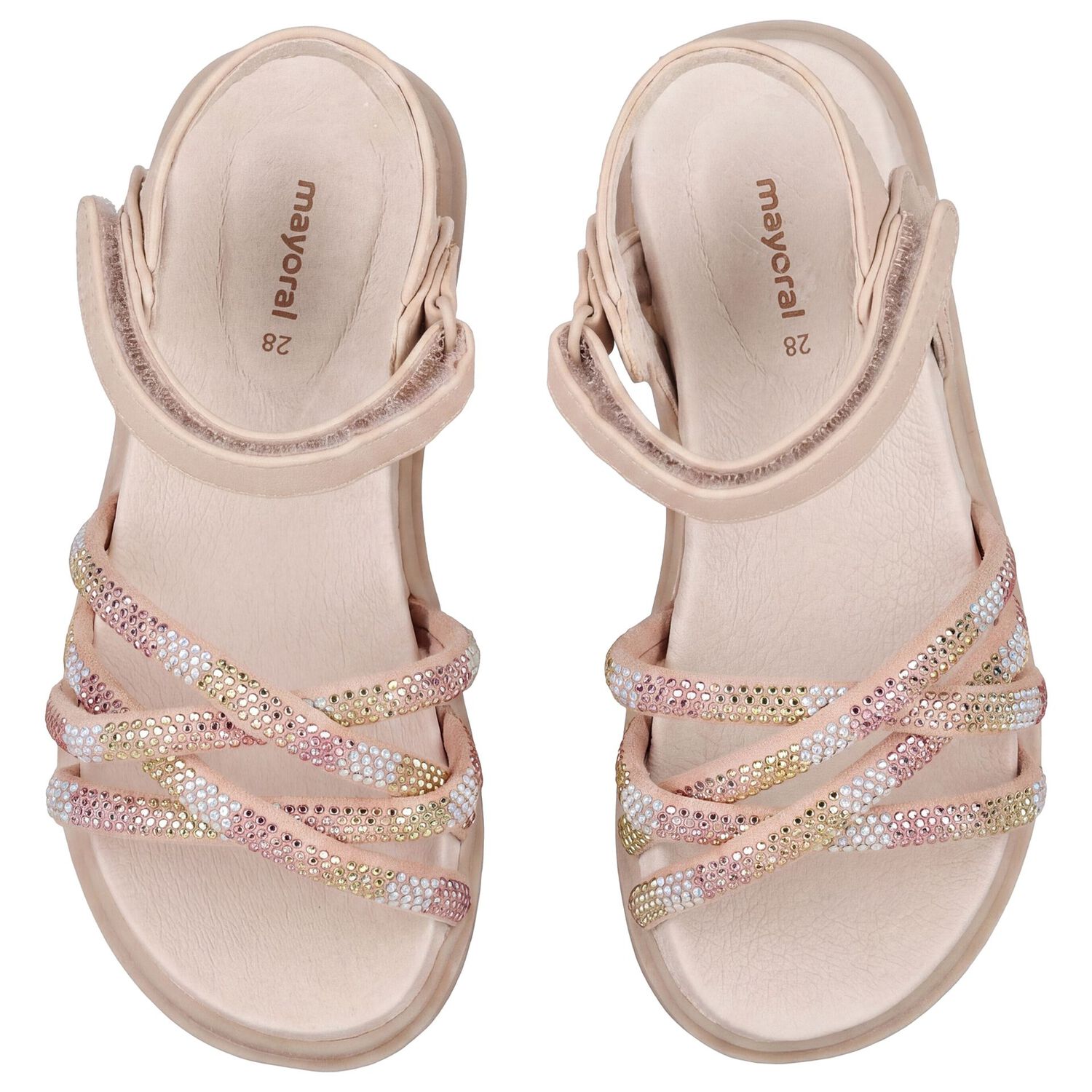 Girls Beige Logo Sandals , 2, hi-res