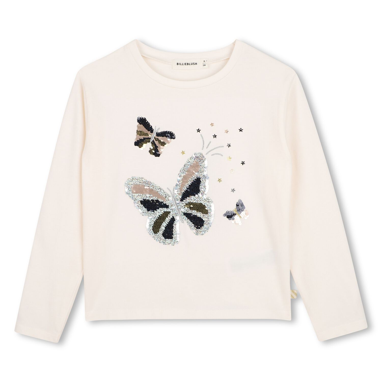 Girls Ivory Embellished Butterflies Sequin Long Sleeve Top, 1, hi-res