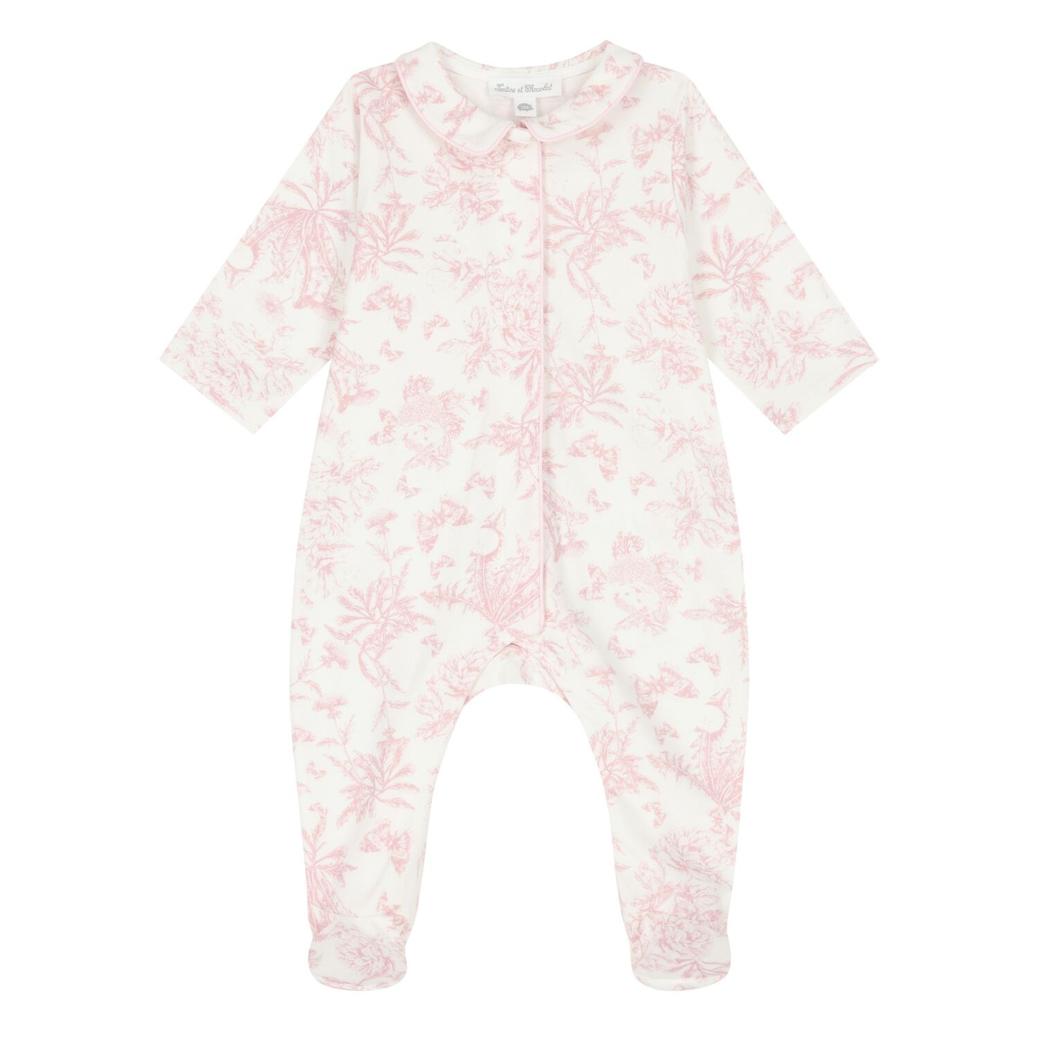 Baby Girls Ivory & Pink Toile Du Jouy Babygrow, 1, hi-res