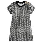 Girl Black & White Monogram Logo Dress, 1, hi-res