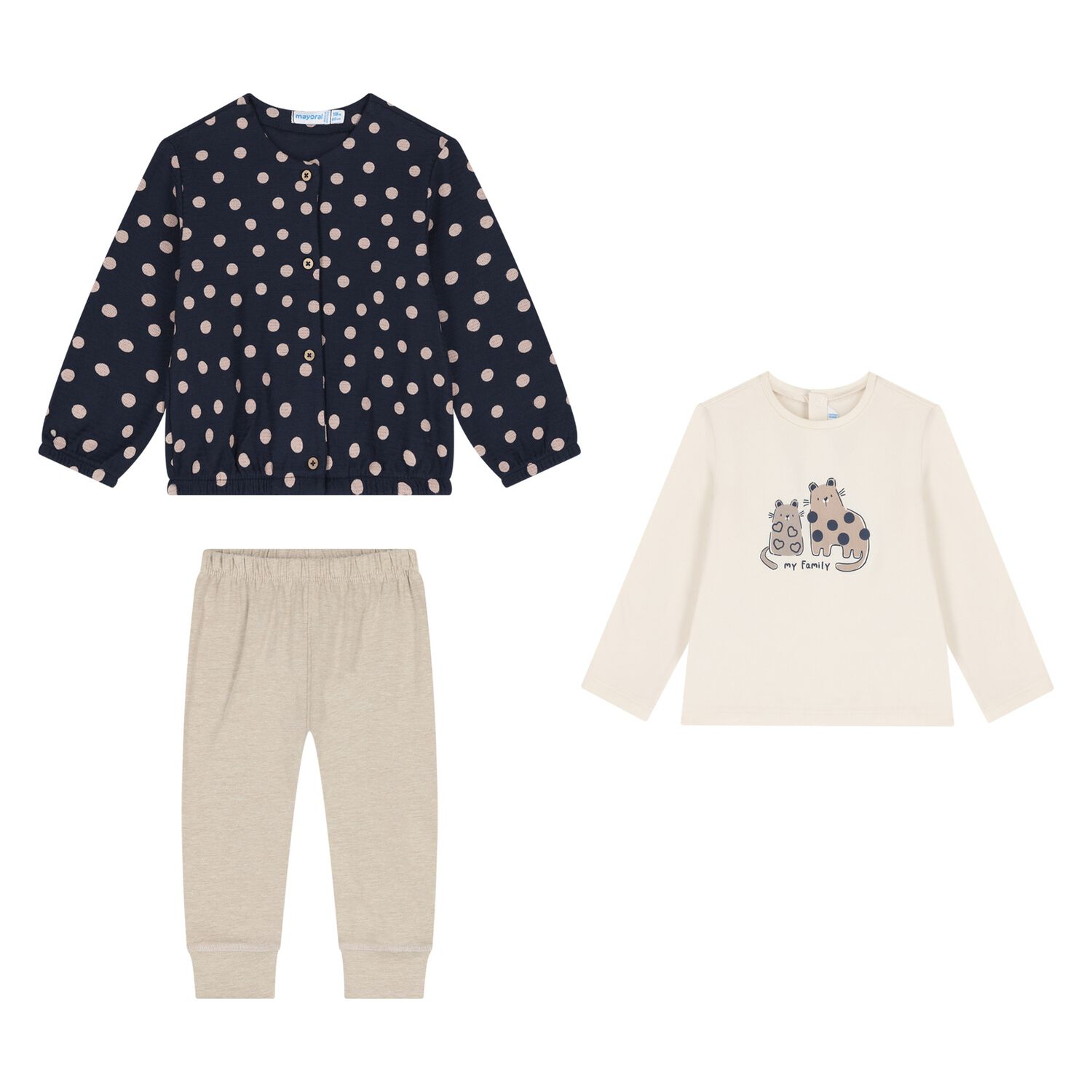 طقم ليجنز من 3 قطع للبنات الصغار، عاجي، أزرق داكن ورمادي, 1, hi-res