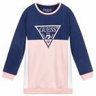 Girls Navy & Pink Logo Sweatshirt Dress, 2, hi-res