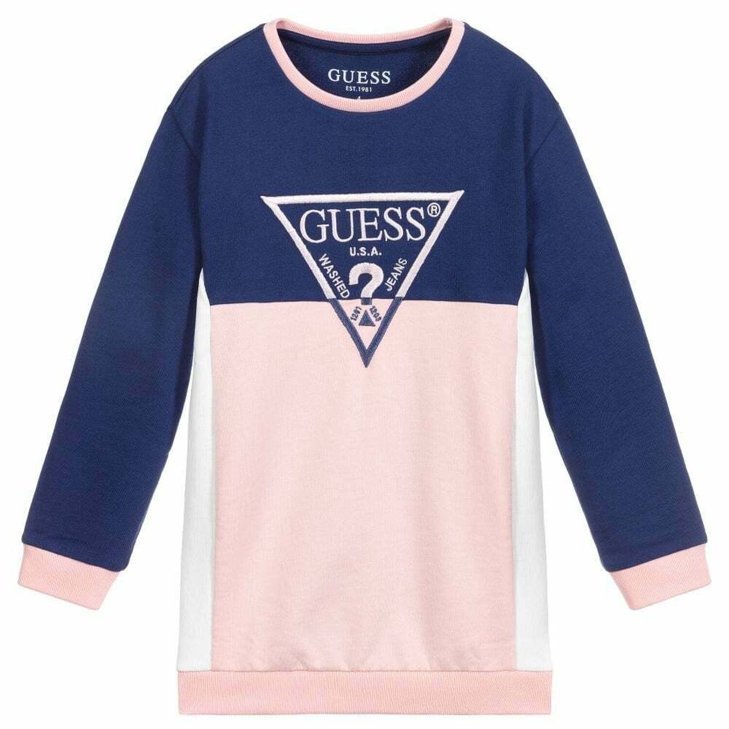 Girls Navy & Pink Logo Sweatshirt Dress, 2, hi-res