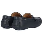 Boys Navy Blue Logo Moccasins, 2, hi-res