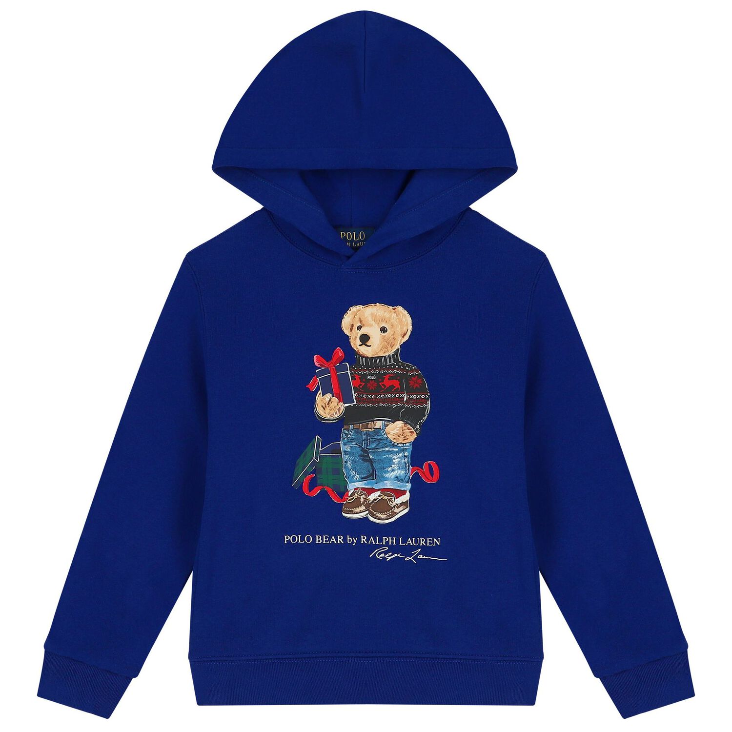 Boys Blue Polo Bear Hooded Top, 2, hi-res