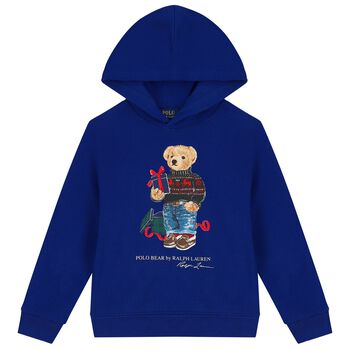 Boys Blue Polo Bear Hooded Top