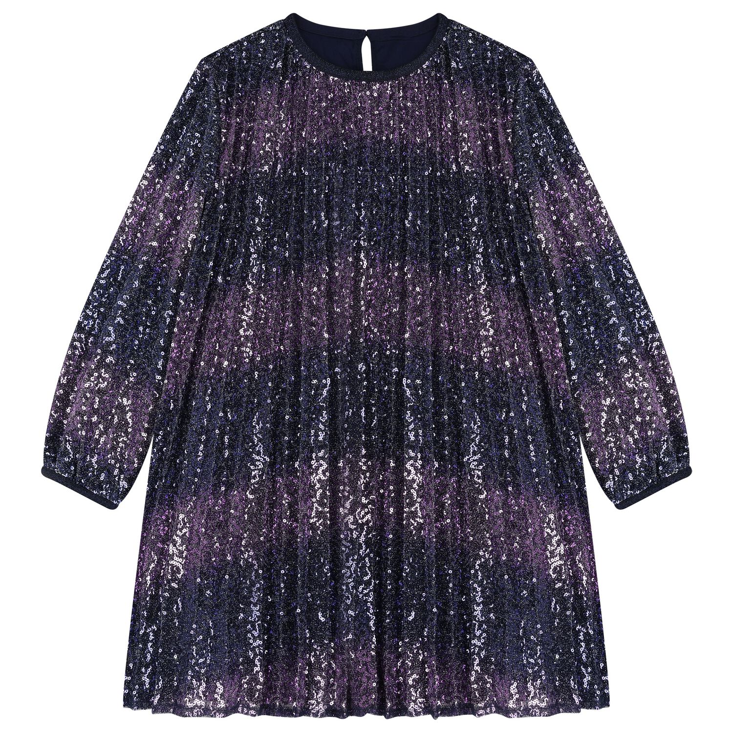 Girls Navy Blue Embellished Pleated Dress, 1, hi-res