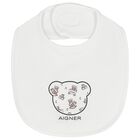 White Teddy Bear Logo Baby Bib, 1, hi-res