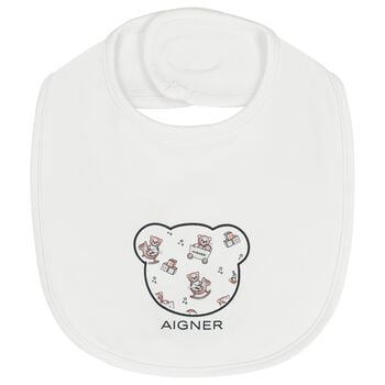 White Teddy Bear Logo Baby Bib