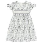 Girls White & Navy Blue Smocked Dress, 1, hi-res