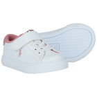 Girls White & Pink Logo Trainers, 1, hi-res
