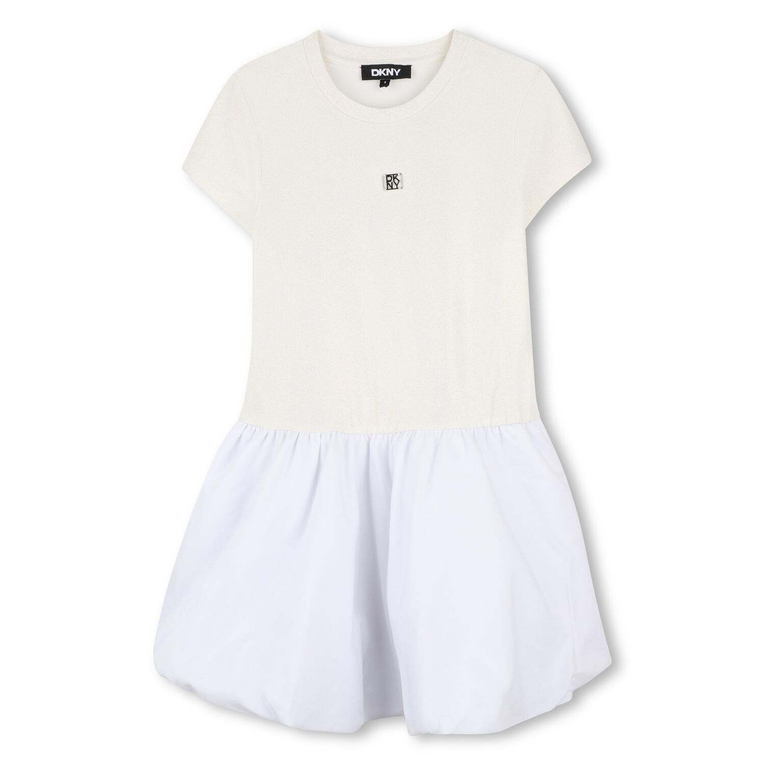 Girls Ivory & White Logo Dress, 1, hi-res