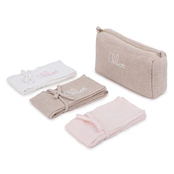Baby Girls White, Pink & Beige Muslin Swaddles Gift Set