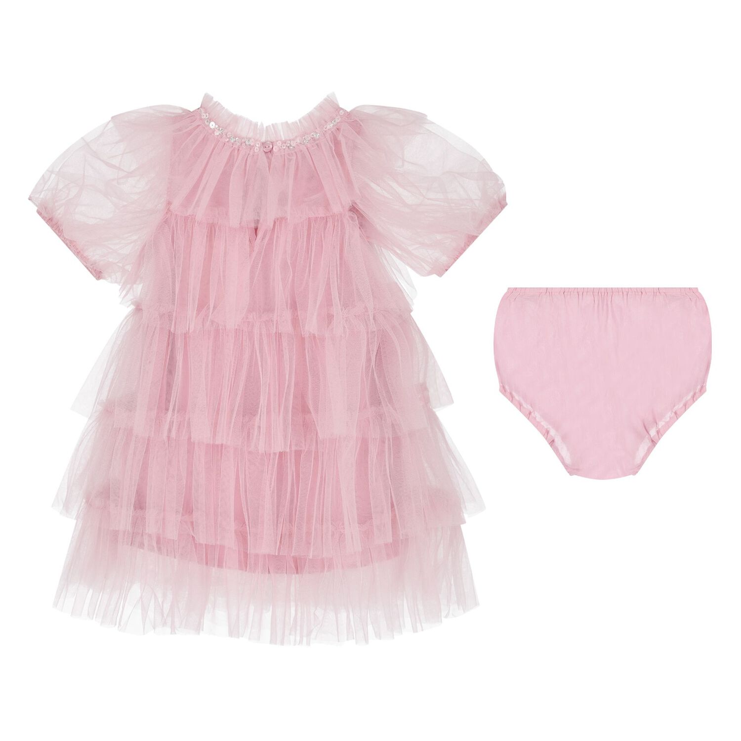 Baby Girls Pink Embellished Tulle Dress Set, 1, hi-res